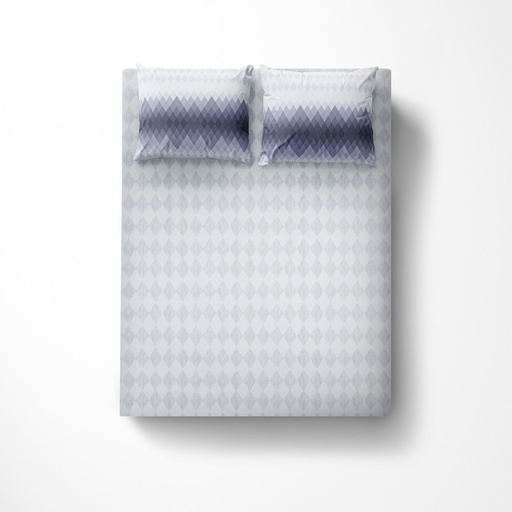 Fitted Bedsheet | Rankoussi Design with Pillow Case (Amethyst Blue, Double | 180 cm x 200 cm x 25 cm)